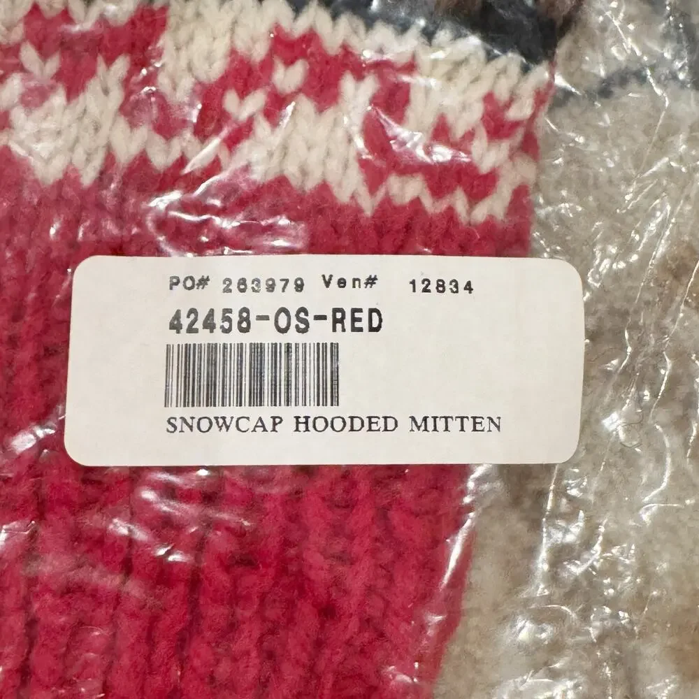 Vintage Women's Snowcap Hooded Mitten Glove Red/White One Size NWT